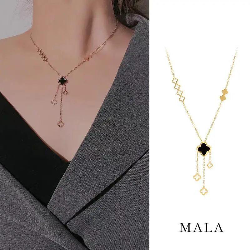 Vòng Cổ Cỏ Bốn Lá, Chất Liệu Thép Không Gỉ, Mặt Dây Chuyền Thép Titan Chain Nữ Jewelry Trang Sức
