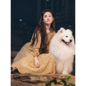 New floral dress for women, long style, same style as Liu Yifei, long sleeves, cinched waist, figure-flattering, printed collar, gentle style, elegant dress.