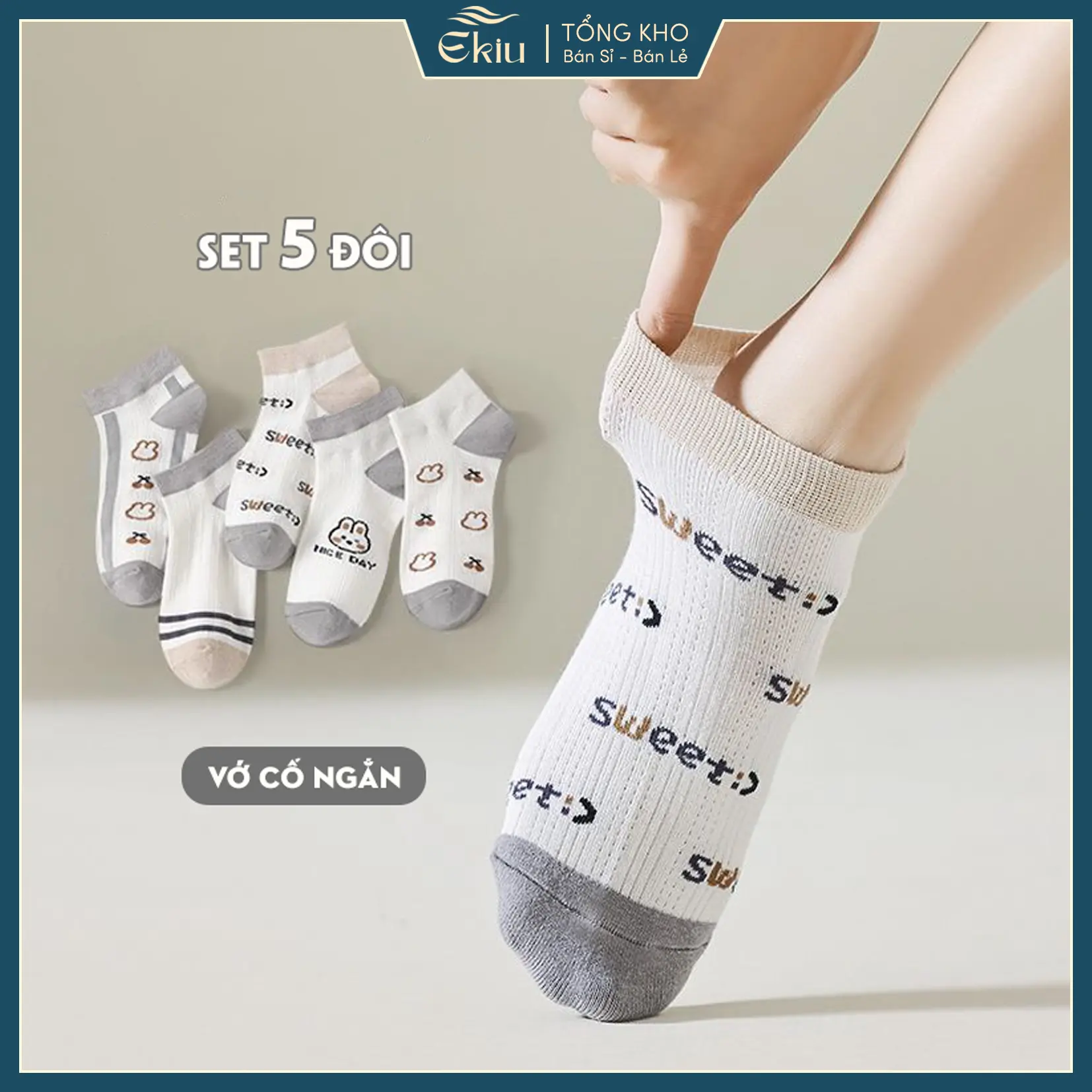 Tất vớ cổ ngắn nữ chất vải cotton mềm mịn, phong cách Hàn Quốc - Ekiu Shop
