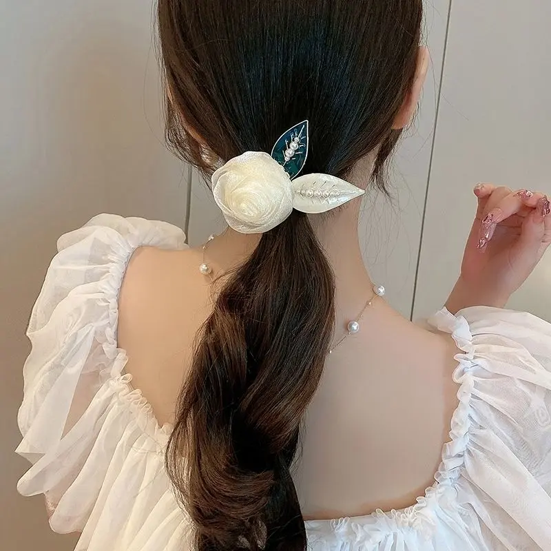 Phụ Kiện Tóc Hoa Hồng, Siêu Thanh Lịch, Kẹp Tóc Mùa Hè, Thiết Kế Mới, Kẹp Tóc Mũm Mĩm, Kẹp Tóc Càng Cua, Thích Hợp Cho Tóc Đuôi Ngựa Thanh Lịch, cài tóc, Kẹp Mùa Xuân Hoa Sau Đầu 6