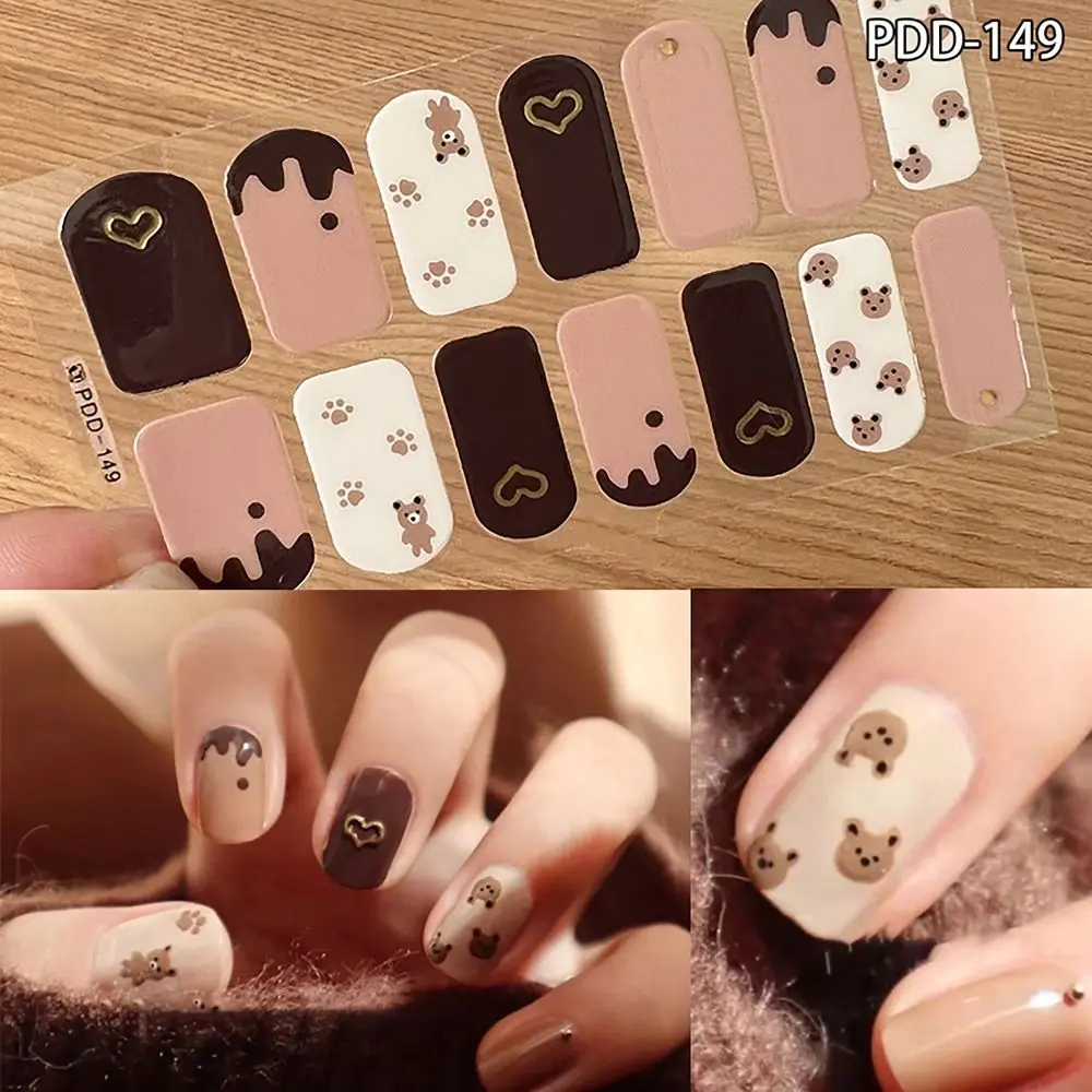 Easy To Removal 14Strips Gel Nail Stickers Semi Cured Floristic Gel Nail Polish Strips Full Cover Nail Patch DIY Nail Art Making