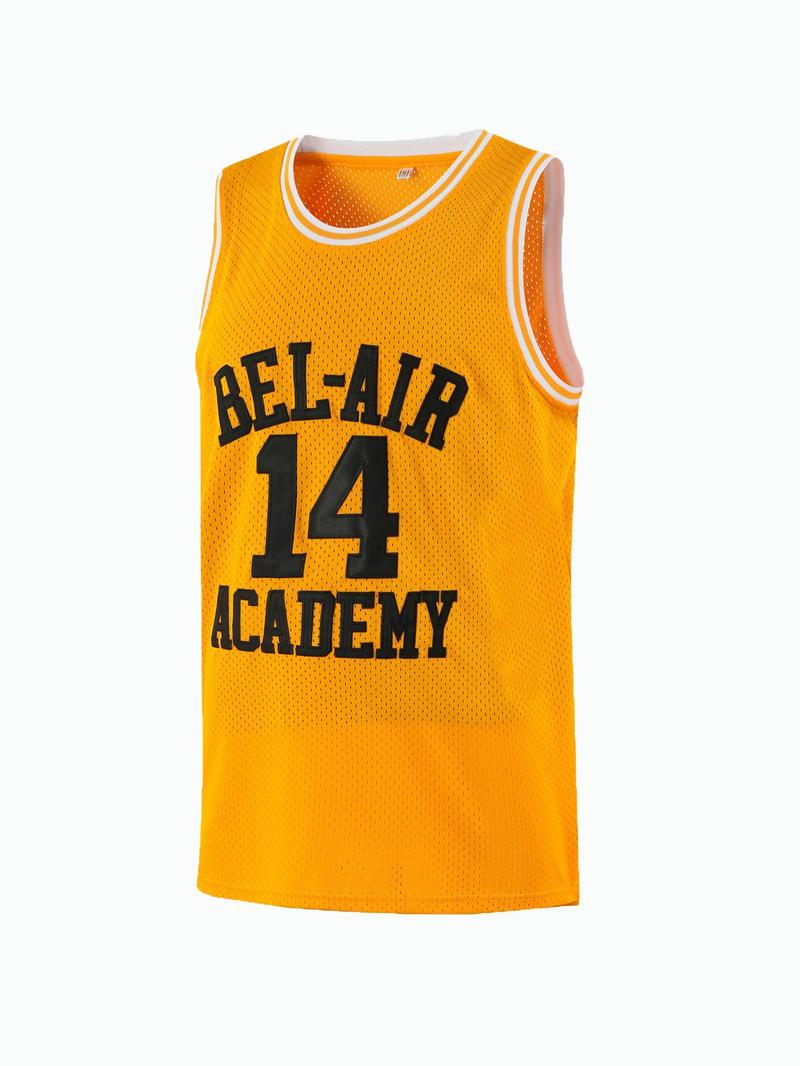 Product Introduction of Plus Size Men's Letter & Figure Patched Contrast Trim Round Neck Basketball Jersey, Loose Casual Comfortable Breathable Sleeveless Sports Top for Competition for All Seasons 5