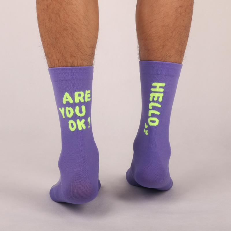 'Are you ok' Trendy men cycling socks Compression mid cut sports crew socks MTB Road Bike bicycle socks Breathable Comfortable 6