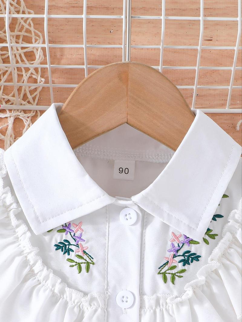 Product Introduction of Girl's Colorblock Floral Embroidery Belted Sweater Dress, Elegant Casual Leaf Print Short Sleeve Dress for Summer, Kids Clothes for Daily Wear 3