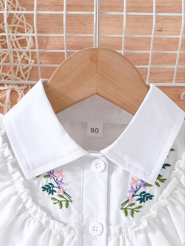 Girl's Colorblock Floral Embroidery Belted Sweater Dress, Elegant Casual Leaf Print Short Sleeve Dress for Summer, Kids Clothes for Daily Wear 2