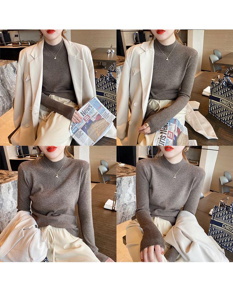 Product Introduction of High-End Western Style Inner Wear Bottoming Shirt for Women 2024 Spring and Autumn New Style Wooden Ear Mock Neck Sweater Knitwear Top 19