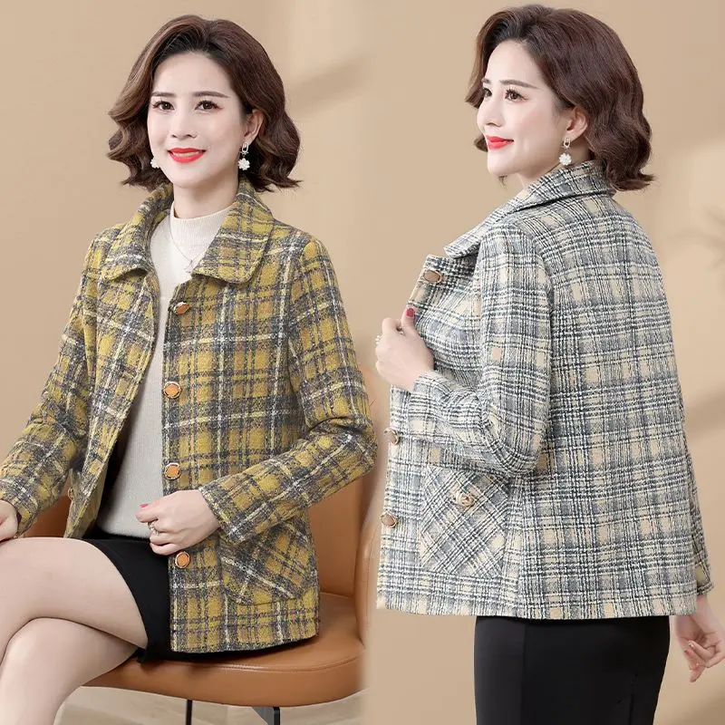 Quần Áo Mùa Xuân Cho Mẹ, Áo Khoác Thời Trang, Dành Cho Phụ Nữ Trung Người Già Và Cao Tuổi, Áo Thanh Lịch, Thích Hợp Cho Mùa Xuân Và Mùa Thu, Áo Khoác Vest Kẻ Sọc, Dành Cho Phụ Nữ Trung Niên
