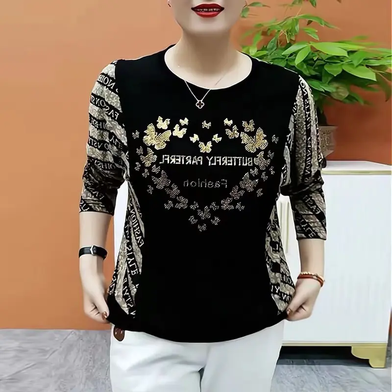 Áo Lớp Nền Nữ, Phong Cách Phương Tây Cao Cấp, In Hình Khoan Nóng, Hàng Mới Về, Dài Tay, Thường Ngày Mỏng, Áo Khoác Giấu Bụng, Thích Hợp Cho Phụ Nữ, Năm 2024