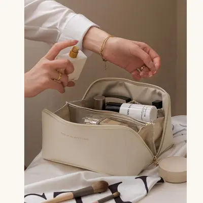 Hourglass Cosmetics Leather Vanity Case Makeup Brown Makeup Bag - Main Image