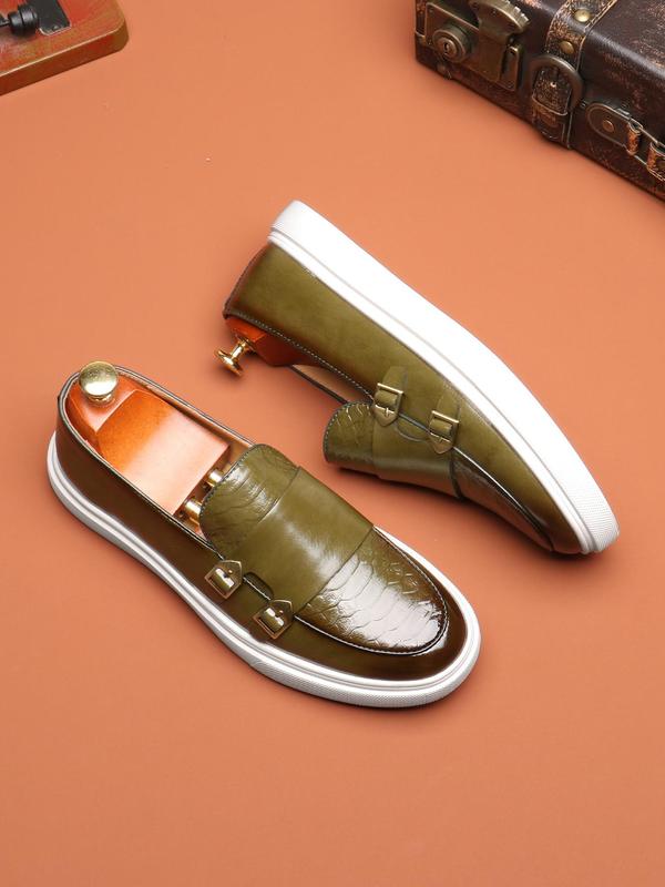 Men's Stylish Vintage Fish Scale Textured Flat Loafers Shoes, Business Comfortable Breathable Slip on Office Loafers Shoes for Boy, Retro Dress Shoes, Summer Walking Shoes 7