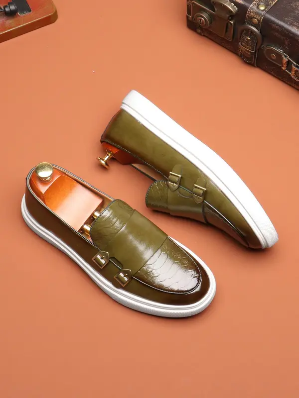 Men's Stylish Vintage Fish Scale Textured Flat Loafers Shoes, Business Comfortable Breathable Slip on Office Loafers Shoes for Boy, Retro Dress Shoes, Summer Walking Shoes 7
