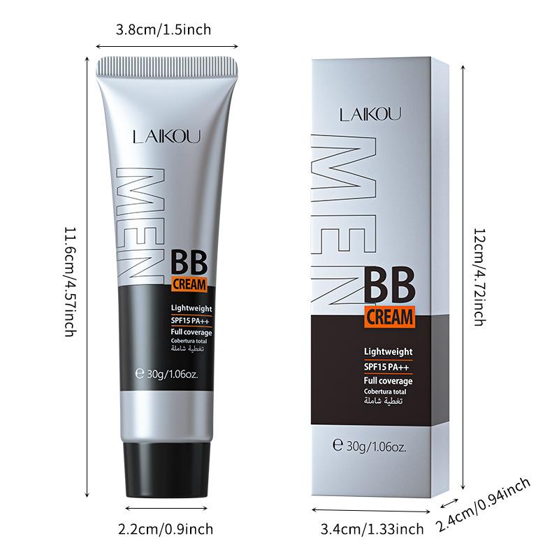 Product Introduction of BB Cream for Men Face Makeup Concealer Foundation Sunscreen Repair Liquid Foundation for Oil Control Brighten Skin Tone 30g Lightweight Waterproof Compact Set Smooth Comfort 2