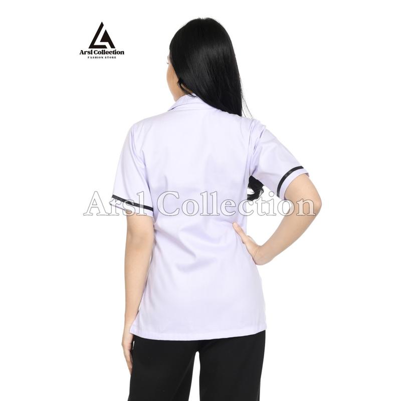 Atasan PDH Wanita – Baju Kemeja  Dinas Putih List Hitam,Polos  Formal & Nyaman 4
