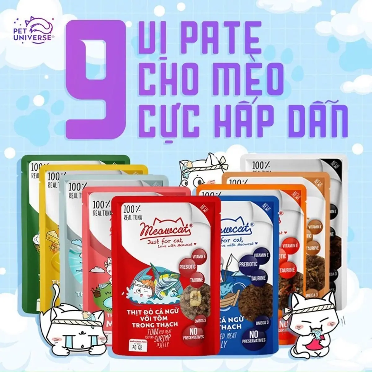 Pate MEOWCAT Gói 70g Cho Mèo Thịt Đỏ Cá Ngừ Thơm Ngon Dinh Dưỡng