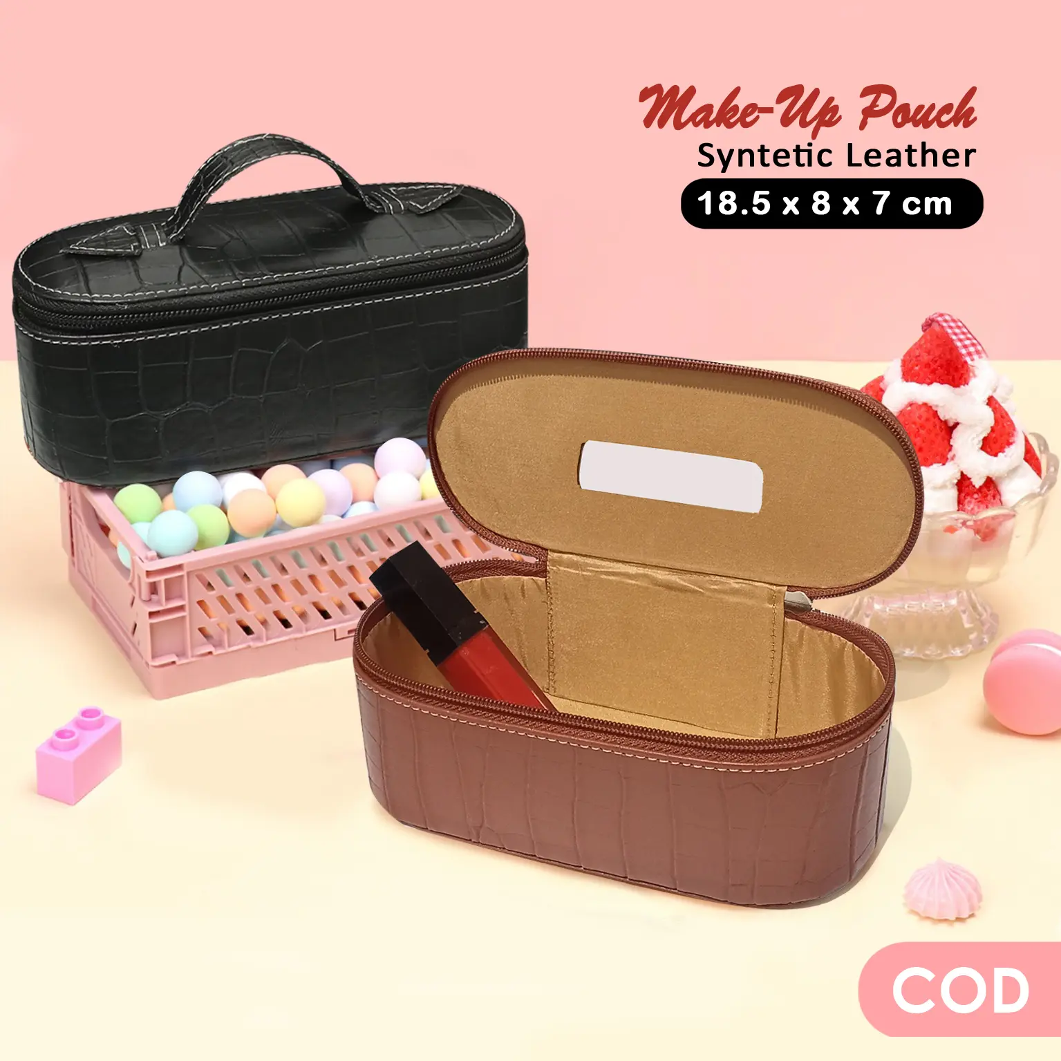 HAMPERS KADO.ID Pouch makeup mini pouch lipstik motif croco pouch makeup wanita mini mewah hitam