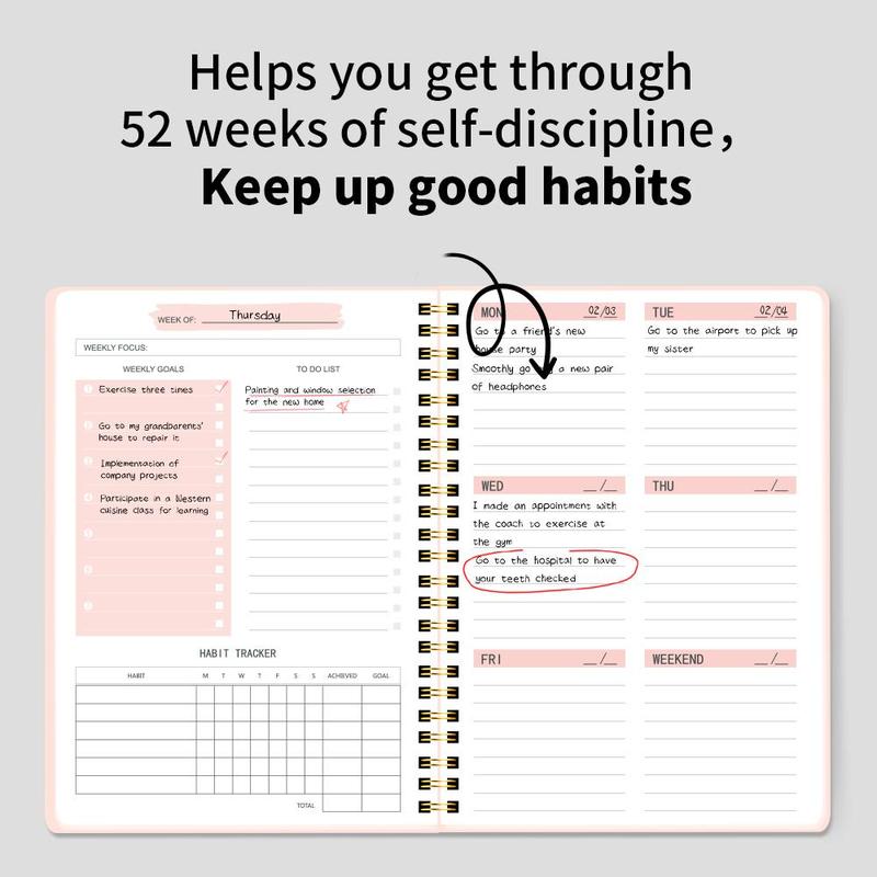 Product Introduction of Daily Weekly Planner Notebook, 1 Count 52-week Planner, Stationery Office School Supplies for Student Teacher Office Staff 3