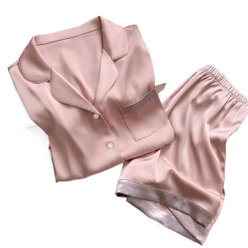 2024 New Elegant Ice Silk Short Sleeve Shorts Pajamas Women's High-Grade Home Wear Comfortable Thin Outer Wear Nightwear Lingerie Pajama Set Pjs Loungewear Basic Sleeveless Minimalist