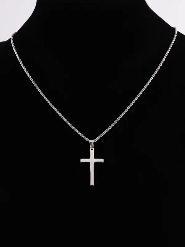 Classic Retro Design Stainless Steel Cross Pendant Necklace, Fashion Charm Necklace for Party, Daily Clothing Decor, Trendy All-match & Exquisite Vintage Jewelry for Birthday Gift, Gifts for Her 2