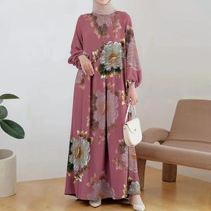 Set pakaian Muslim, baju lengan panjang bercorak, mewah, untuk wanita, longgar dan berpengudaraan baik, diperbuat daripada kain poliester, 2026