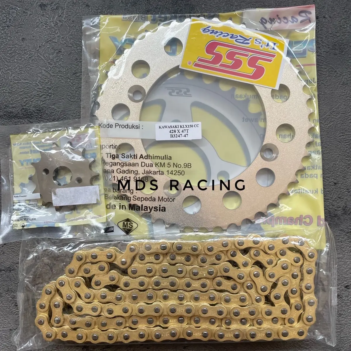 Gear Gir Set SSS Kawasaki Dtracker150 KLX 150L, Klx150S, Supermoto , Rantai 428 Gold polos/Merk lain Motorcycle