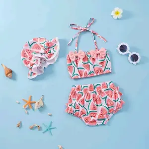 Baju renang bayi 3bulan 4tahun Semangka pink import 1set topi baju renang anak murah