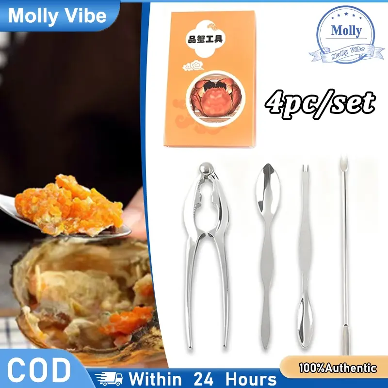 4Pcs/set Tang Pemecah Kepiting Baja Tahan Karat Jepitan Seafood untuk Udang Lobster Pecah Kacang