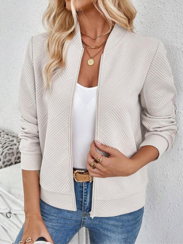 Women's Solid Color Zip Up Jacket, Elegant Casual Long Sleeve Outerwear for Daily Wear, Ladies Clothes for All Seasons 0