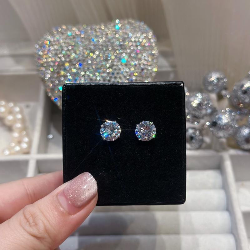 [ Hoàng Phát ] Phụ Kiện Bông Tai Bạc Ý 925 Một Hột 8li X.o.à.n Nam Mỹ Chui Đẩy Thời Trang Nam Nữ (B010) KHÔNG XI KIM