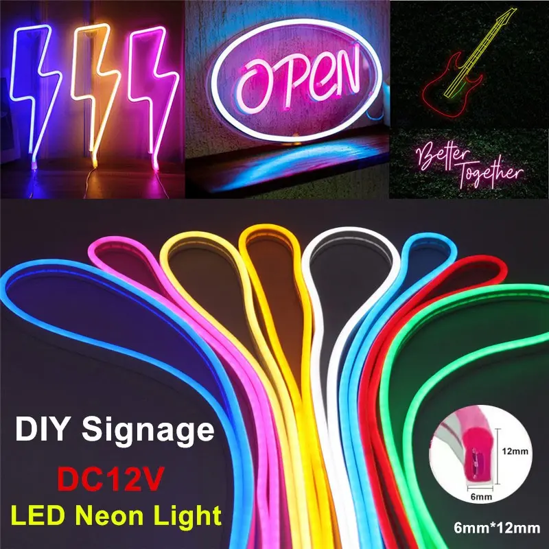 6X12mm LED Neon Flexible Strip Light 12V for DIY Signage (12 colors for you choose )