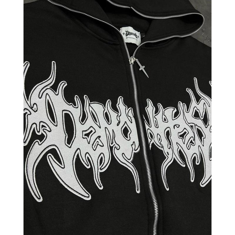 Áo Hoodie Zip Up, Phong Cách Grunge, Thời Trang Đường Phố, In Chữ, Áo Dài Tay, Gothic Punk Y2k, Thích Hợp Cho Mùa Thu Và Mùa Đông, Áo Hoodie Nữ, Áo Nữ Menswear Tay Dài Áo Nỉ Dài 2