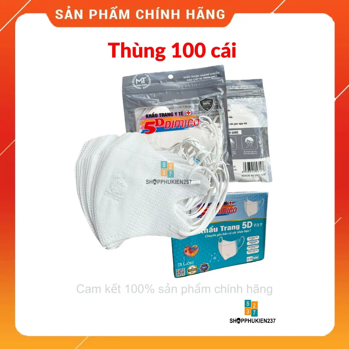 THÙNG 100 cái khẩu trang 5D Dimico 3 Lớp mỏng nhẹ dáng nhỏ gọn Phụ Kiện che mặt