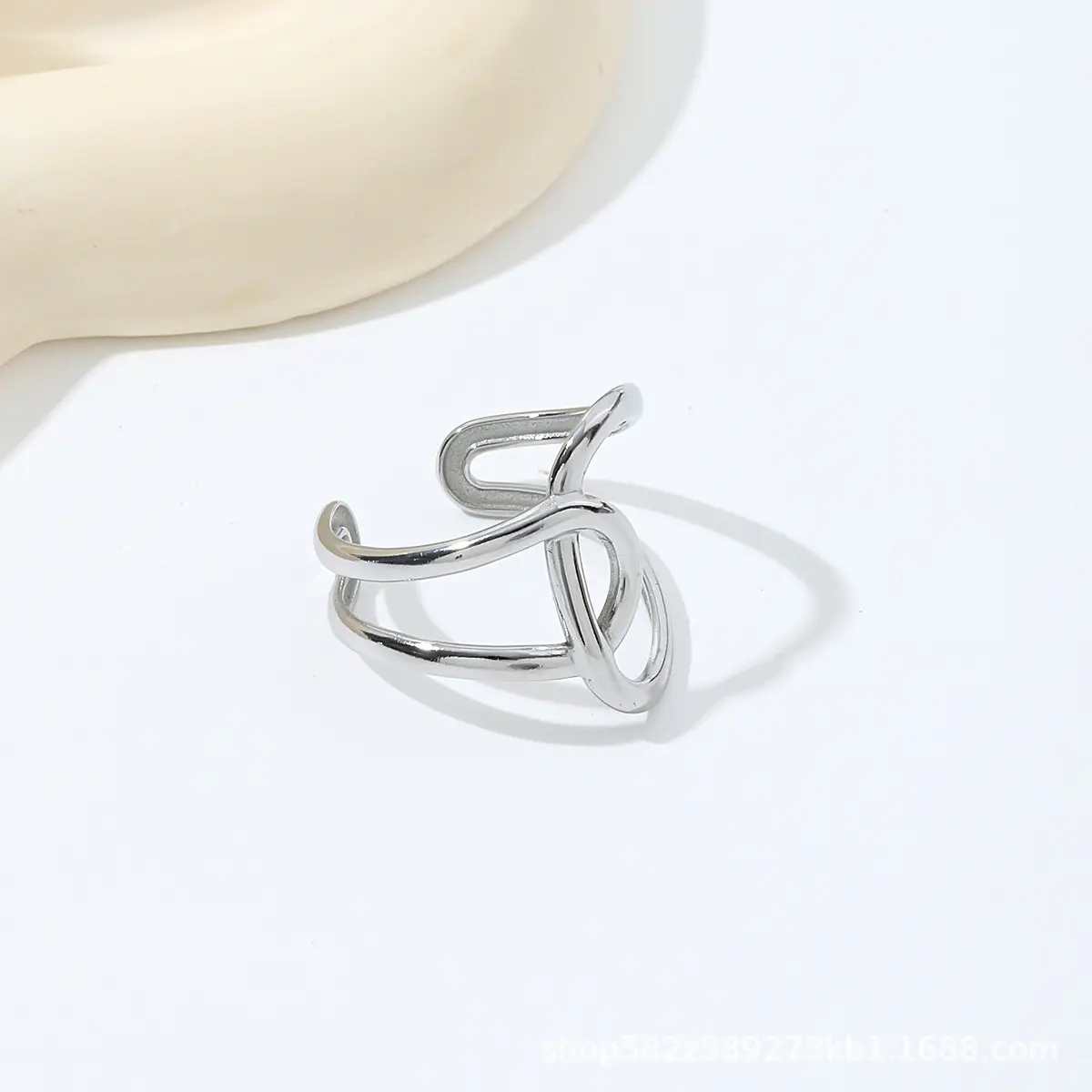 European and American Titanium Steel Stainless Steel Ring for Women, Personality Geometric Open Ring, Elegant Simple Ring,