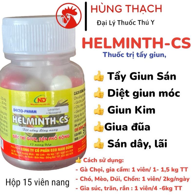 Helminth-Cs tẩy giun xổ lãi diệt giun đũa giun móc giun kim sán dây cho gà đá chó mèo dúi chồn trăn rắn gia súc . 15 viên thuốc tẩy giun gà