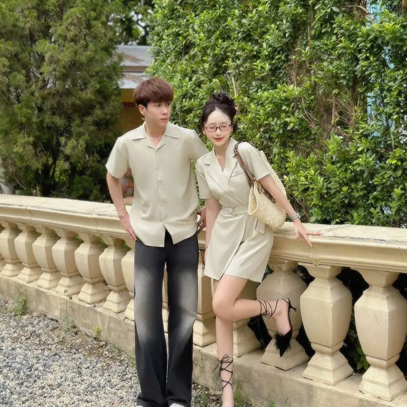 Áo váy cặp đôi - đồ  đôi nam  nữ vest ghi xinh xắn - DESTINY COUPLE