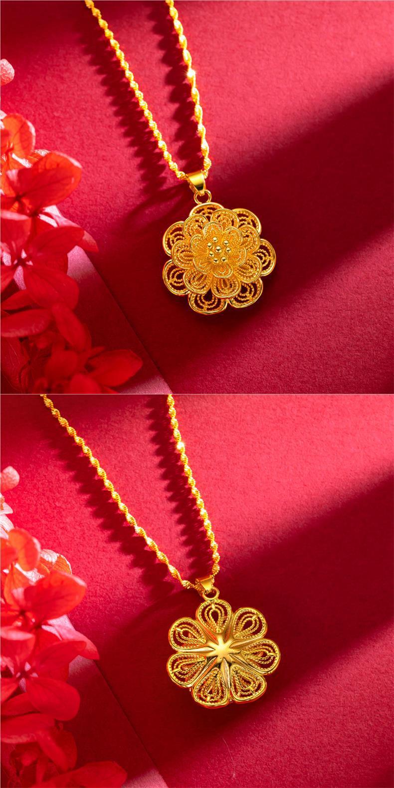 Product Introduction of SOURCE Vietnam Alluvial Gold Necklace Women 999 Pure Gold 18K Gold Plated Bow Flower Pendant Clavicle Chain Gold Plated 11