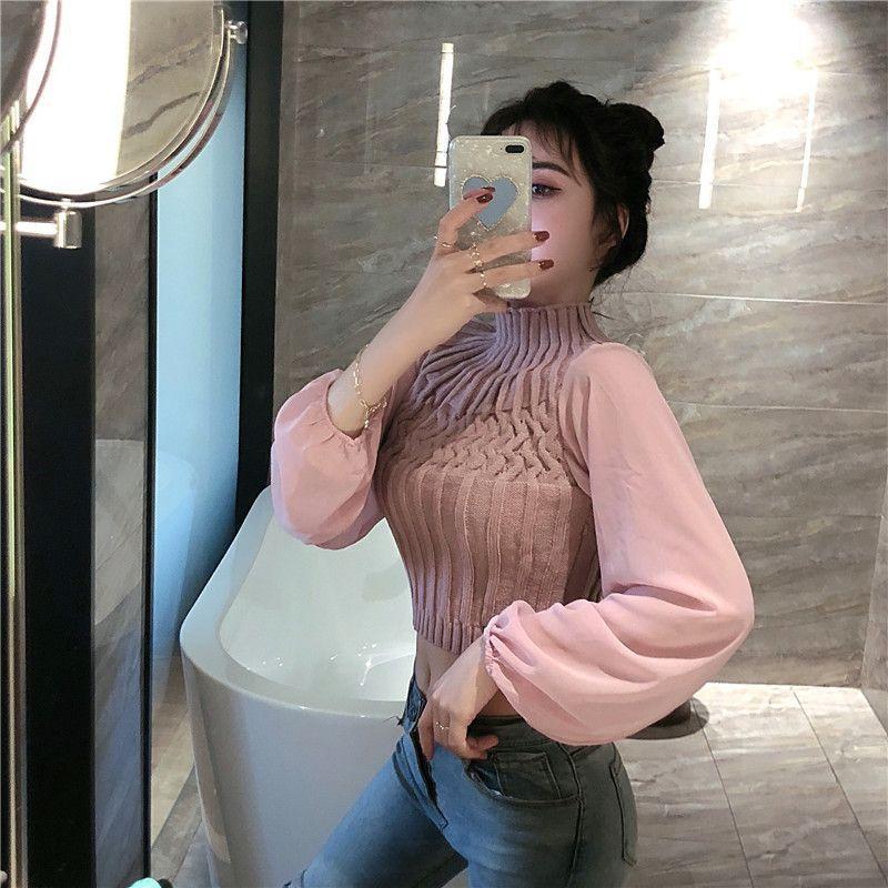 Áo len dáng ngắn croptop MIHAE, áo kiểu nữ hàng Quảng Châu cao cấp 1