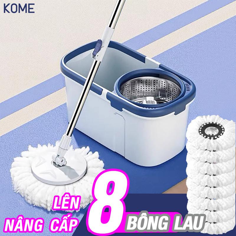 KUMALL Bộ Chổi Lau Nhà Xoay 360 Độ Cao Cấp Mới Gồm 1 Chậu Giăt 1 Cây Lau 8 Bông Lau SPINMOP