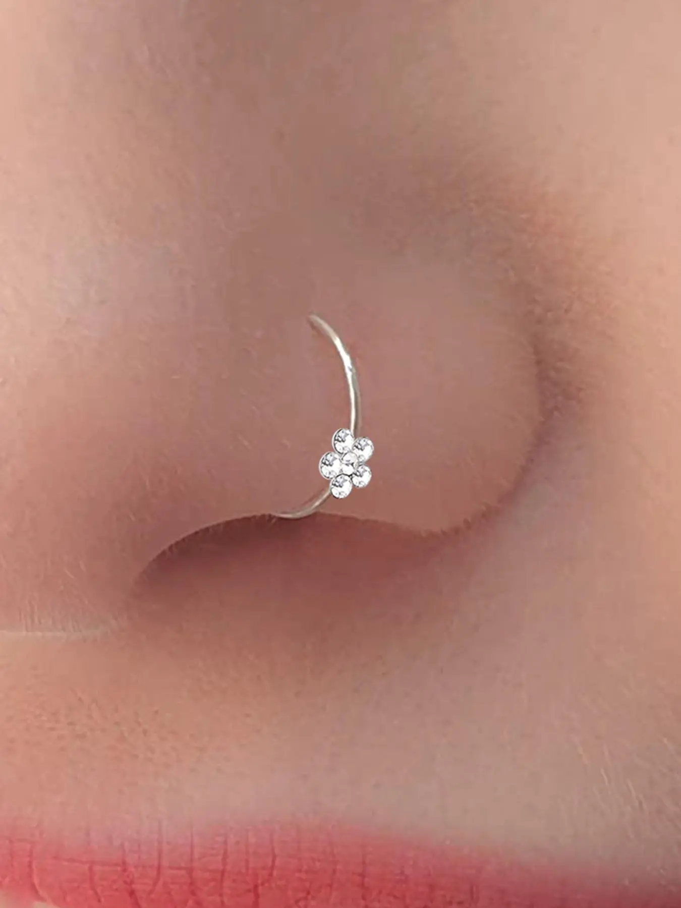 Women's Elegant Rhinestone Decor Nose Ring, Summer Simple Trendy Flower Design Nose Piercing Jewelry, Fashionable Body Jewelry for Women & Girls