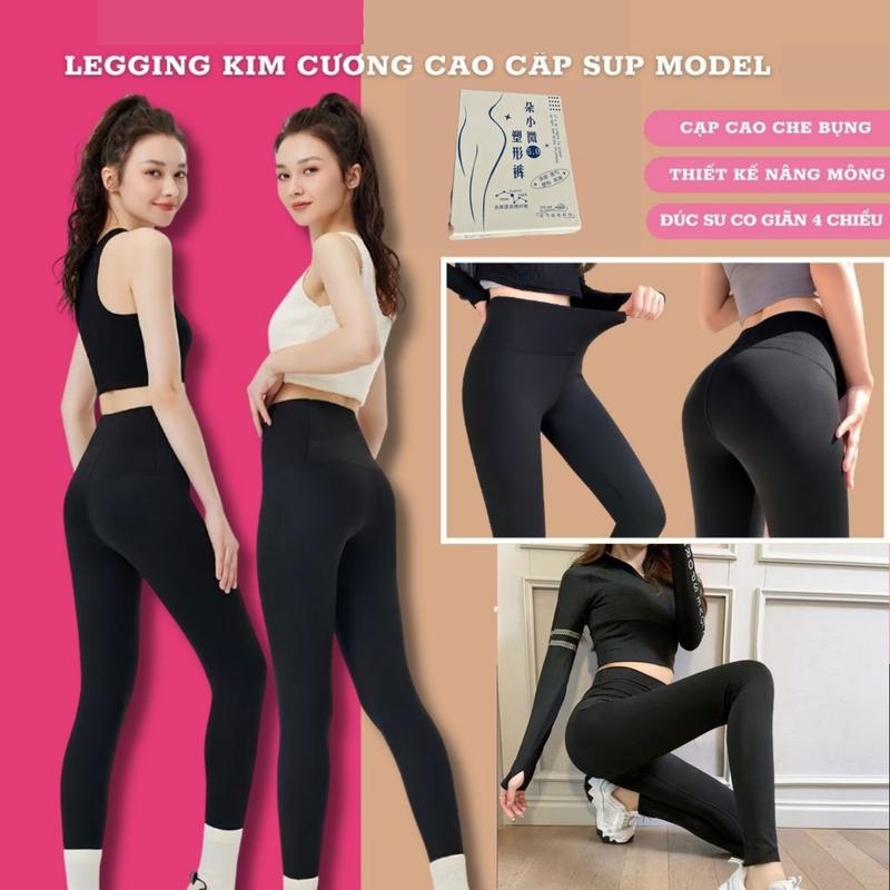 quần legging nữ cạp cao đúc su siêu nâng v3 full hộp chuẩn đúc su co giãn 4 chiều Kem Women