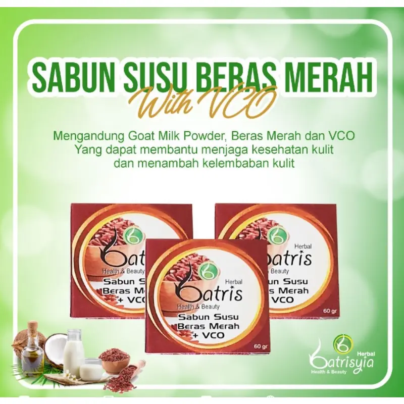 Batrisyia Sabun VCO Beras Merah - Mencerahkan Wajah Berminyak Berjerawat 4