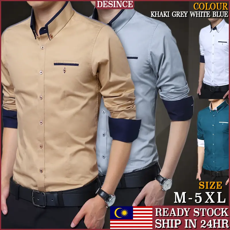 READY STOCK Men Business Shirt Office Formal Smart Long Sleeve Men Clothing Kemeja Suit MT 168
