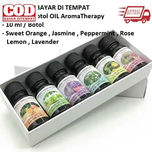 Pure Aroma Essential Fragrance Oil Aromatherapy 6 in 1 10ml Isi 6 botol Dengan Harum Berbeda Sweet Orange Jasmine Peppermint Rose Lemon Lavender isi 10 Ml