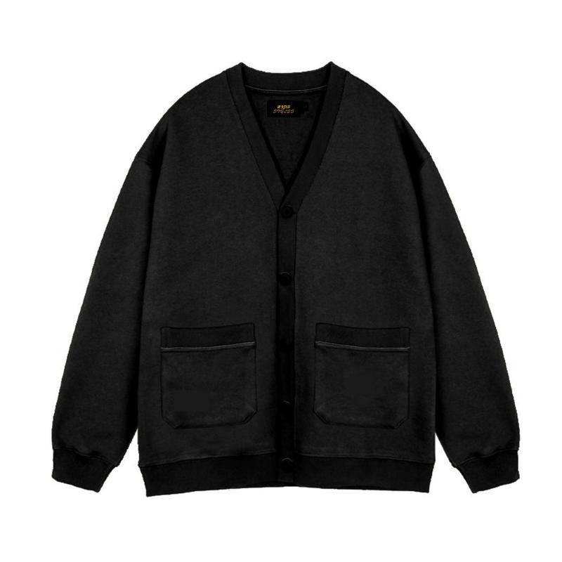 Sweater Cardigan Basic UNISEX  tebal Knitwear Pria Santai Panjang Hitam Oversize cardigan sad Kain Fleece Regular knit Crewneck 4