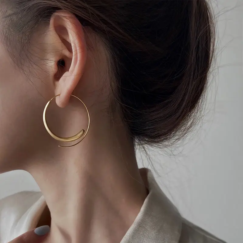 Matte Gold Hoop Earrings - Minimalist Oversized Circle Earrings for Women, Trendy Metal Statement Jewelry
