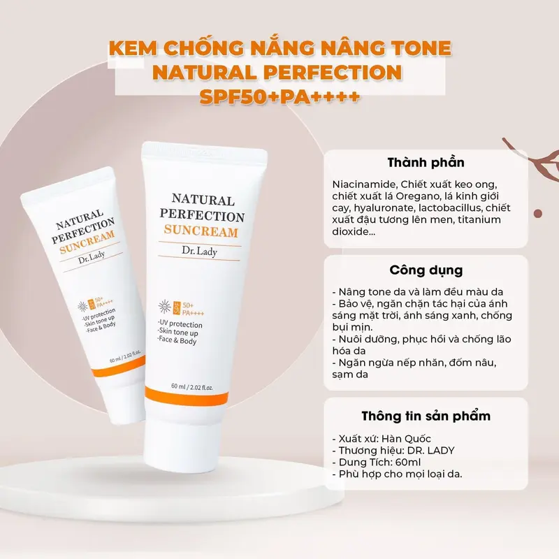 Kem chống nắng Dr Lady, nâng tone trắng hồng, kiềm dầu, tuýt lớn 60ml, Hàn Quốc 4