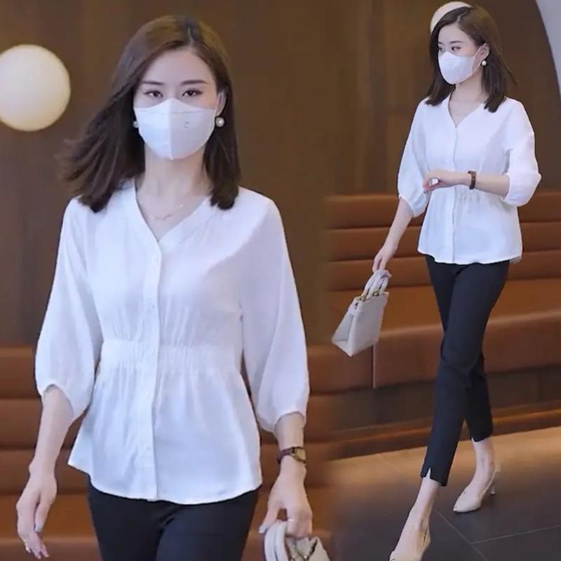  mã 6 áo sơ mi voan nữ phong cách phương tây trẻ trung  xinh sắn phom giấu bụng tinh tế  đủ màu cho các nàng từ 40 đến 100kg Top Women màu đen đễ thương màu đen đễ thương Voi 