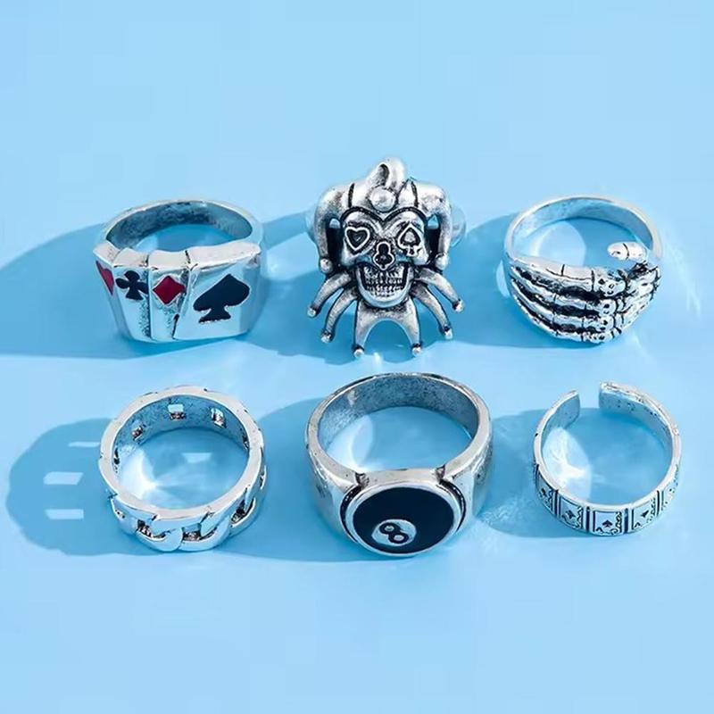 Product Introduction of 6 / 7 Chiếc Bộ Nhẫn Nhẫn Bộ Bài Poker Cỡ Lớn Phong Cách Punk Kim Loại Nặng Cho Nam Và Nữ Hình Đầu Lâu N5U2 20