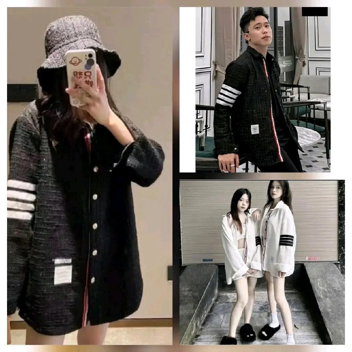 Áo Dạ Kim Tuyến Nam Nữ,Cổ Bẻ Viền Đỏ