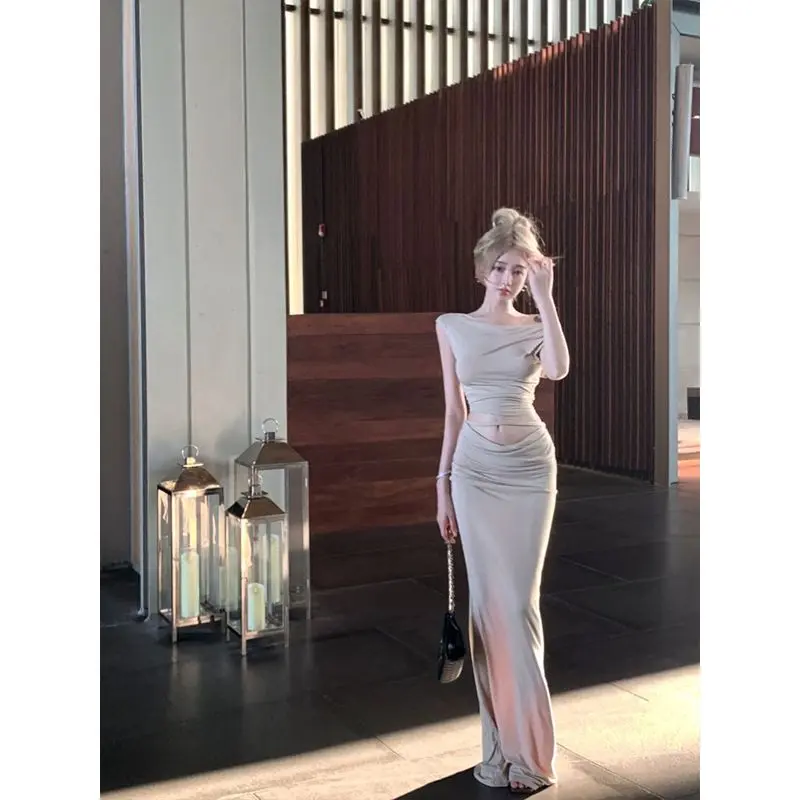 áo thun ngắn ôm sát kiểu trà hai mảnh cho nữ, bộ đồ cho cô gái nóng bỏng, chân váy bodycon mùa hè Women Top