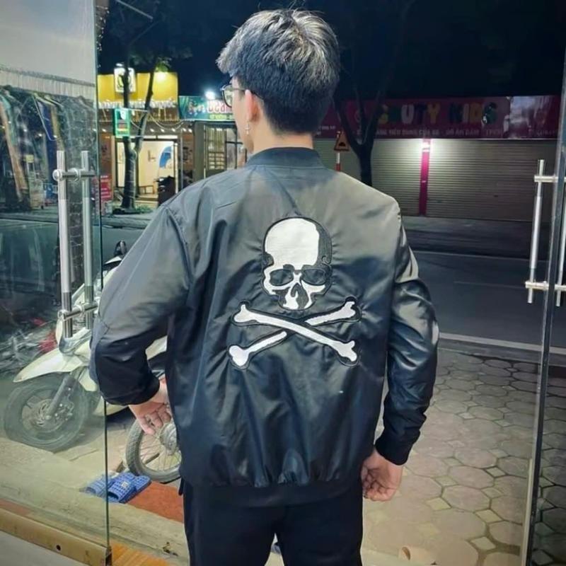 Áo Khoác Gió Phii Lipp Thêu Đầu Lâu Khoá Khắc Chữ Hàng 2 Lớp Khoá Khắc Chữ Cho Nam Nữ Menswear Jacket